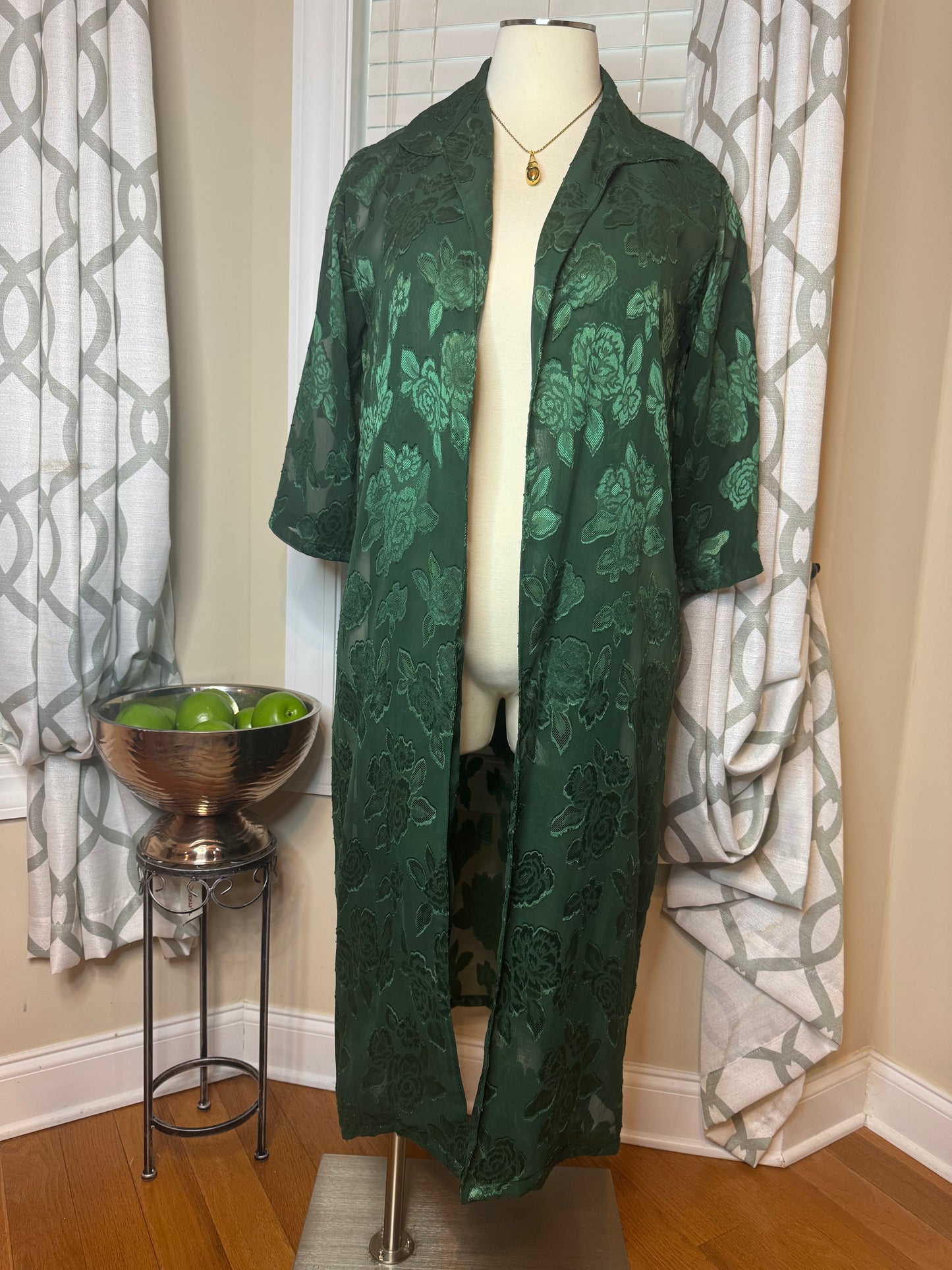 Floral Embossed Open Duster