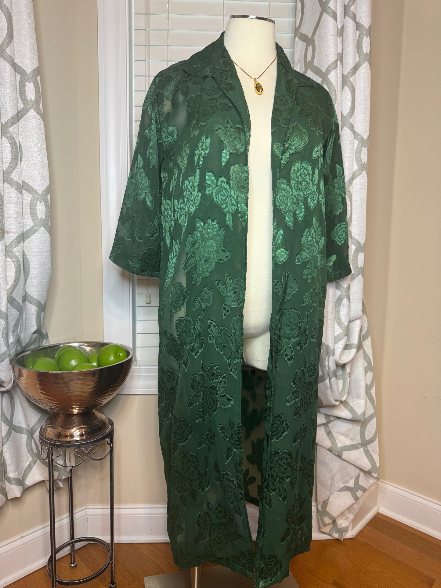 Floral Embossed Open Duster