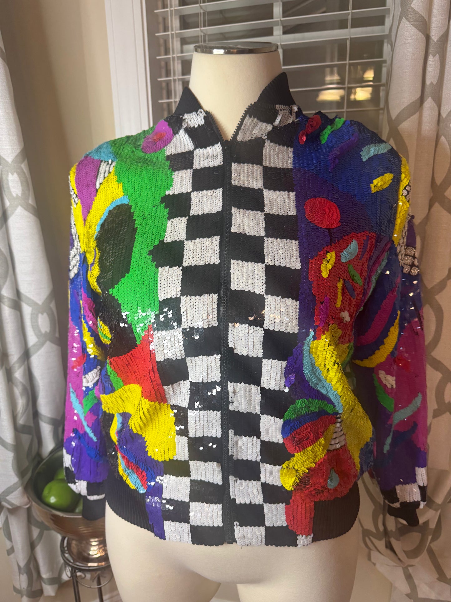 Lawrence Kazar Multicolored Sequin Bomber