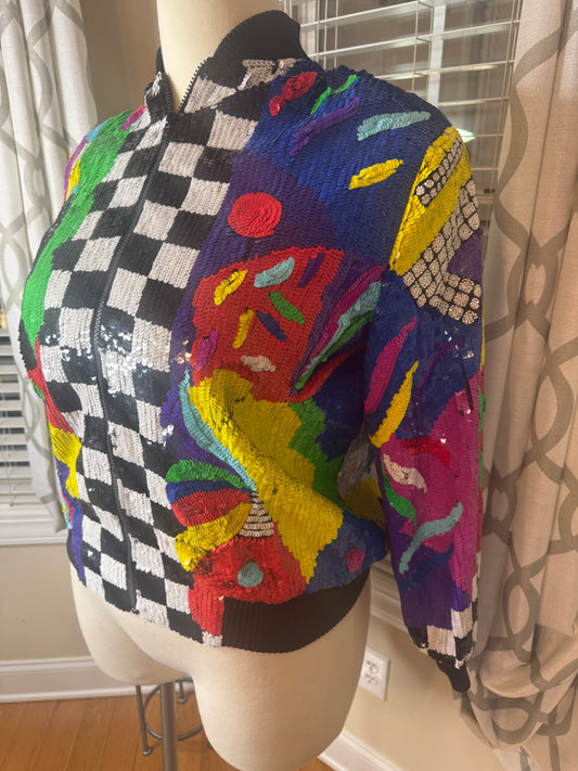 Lawrence Kazar Multicolored Sequin Bomber