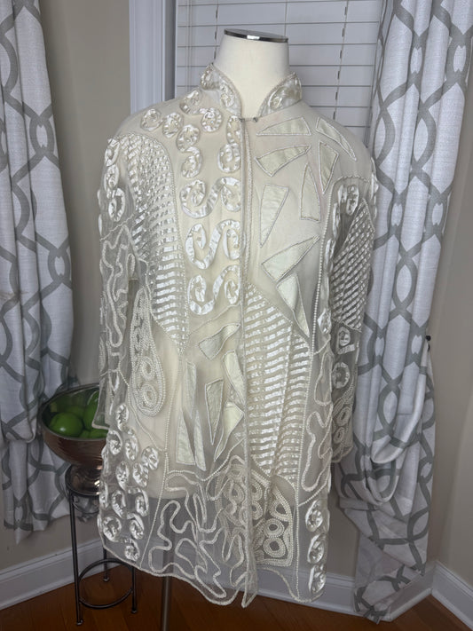 Gunit Fashions Beaded and Embroidered Open Duster with Faux Leather Patches