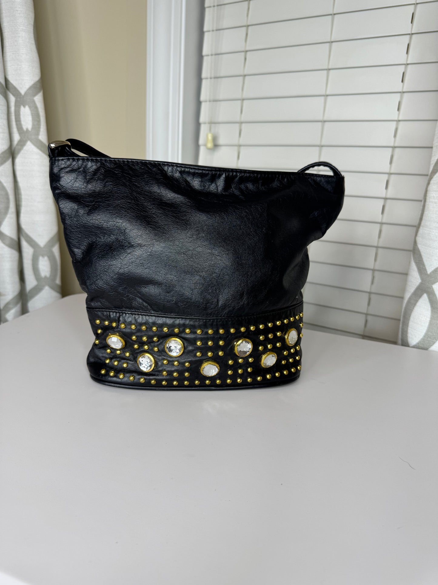 80s Bejeweled Genuine Leather Handbag