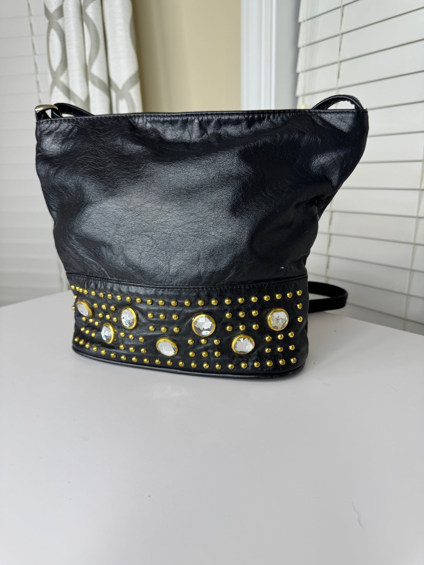 80s Bejeweled Genuine Leather Handbag