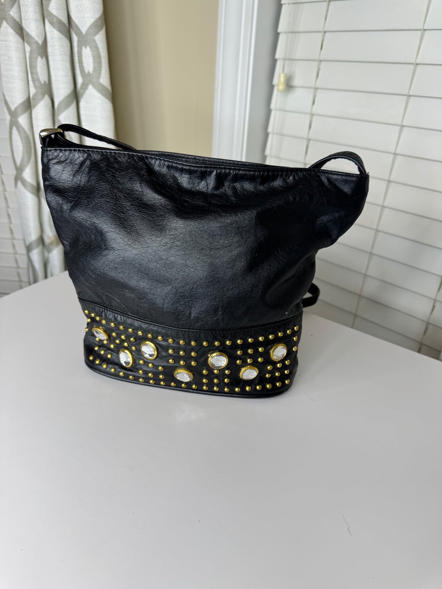 80s Bejeweled Genuine Leather Handbag