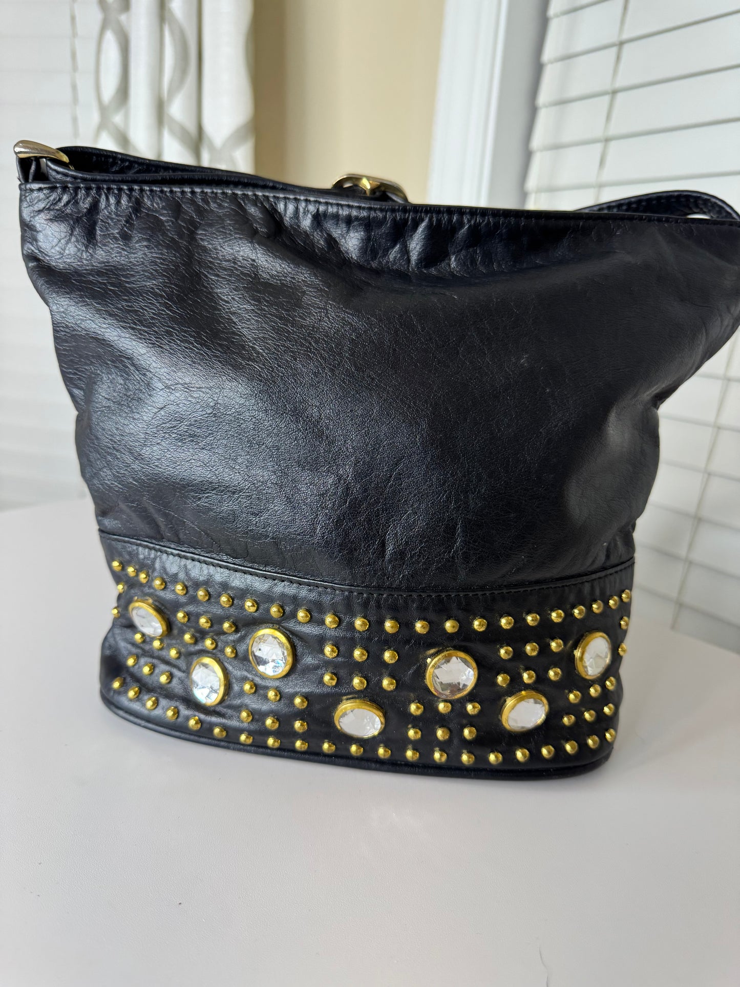 80s Bejeweled Genuine Leather Handbag