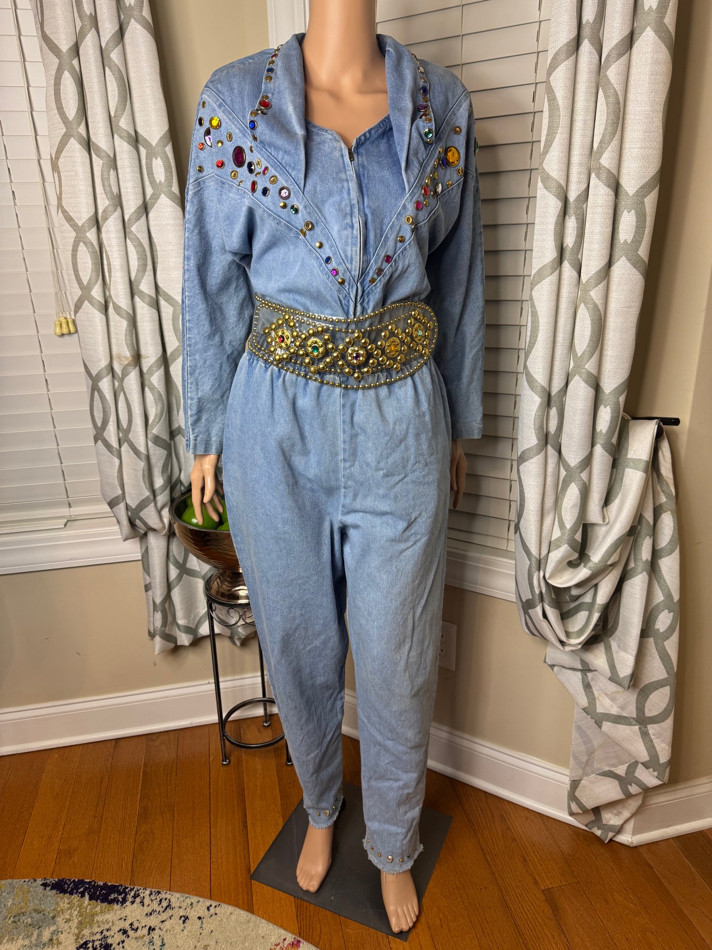 80s Bejeweled Vintage Denim Romper