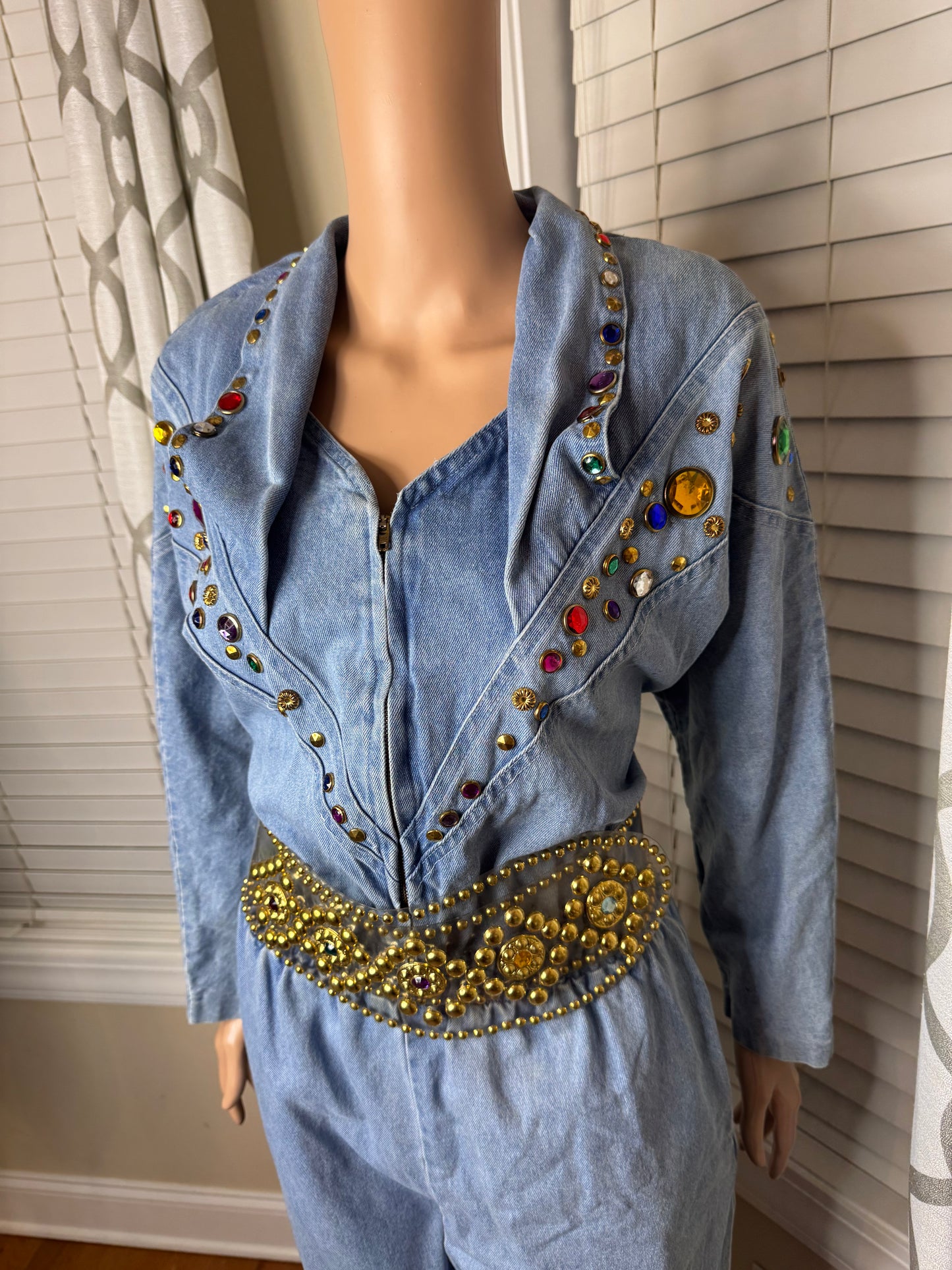80s Bejeweled Vintage Denim Romper