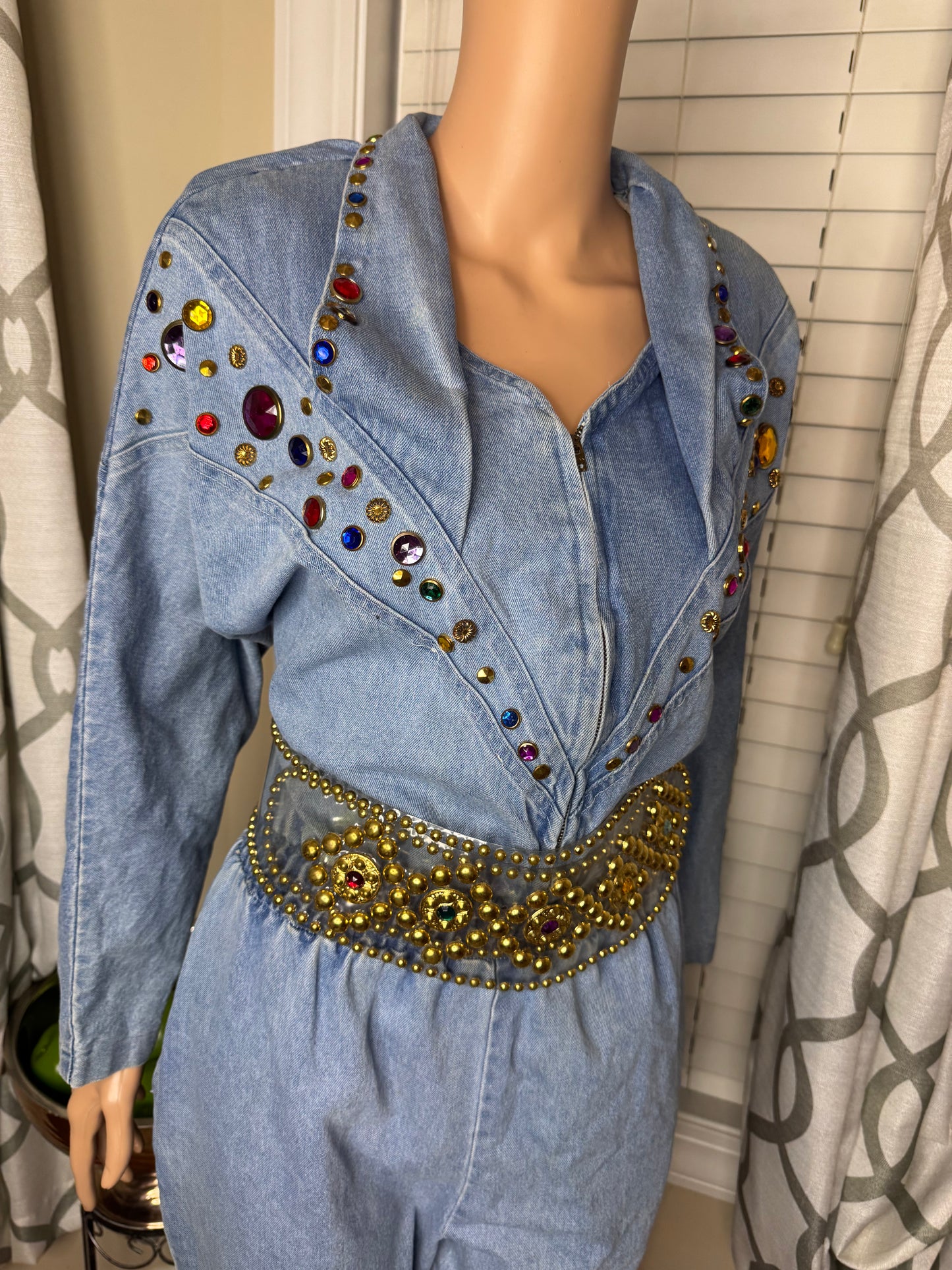 80s Bejeweled Vintage Denim Romper
