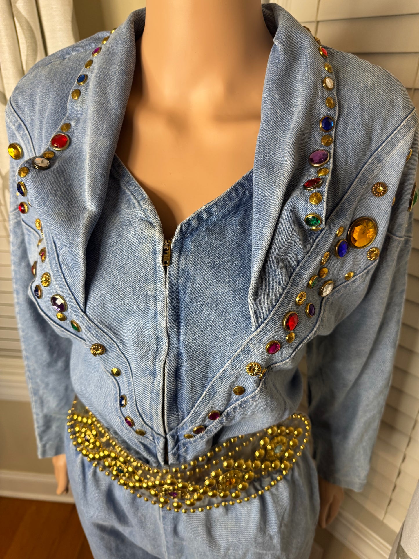 80s Bejeweled Vintage Denim Romper
