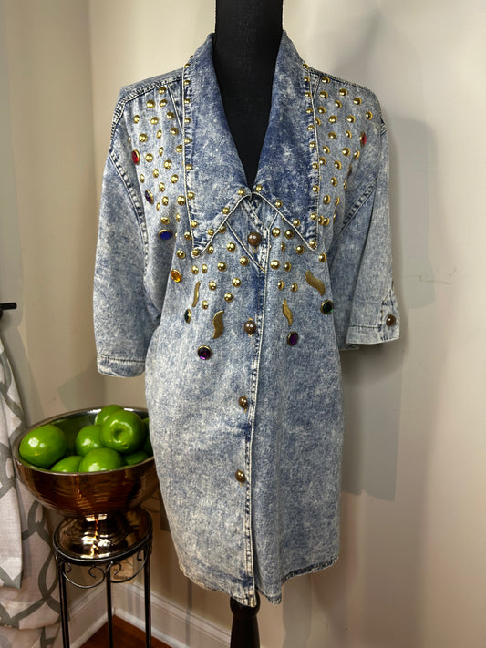 Monique Fashions Bejeweled Denim Shirt