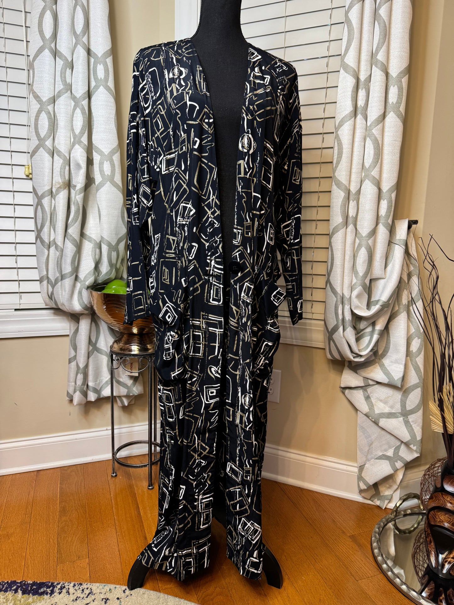 Joan Martin Vintage Duster with Single Button Closure and Adjustable Back