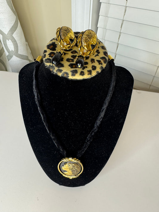 Vintage 1994 Coreen Simpson for Avon "Regal Beauty" Pendant and Brooch Set with Earrings