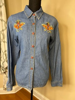Vtg Alexa Em Embroidered Denim Shirt