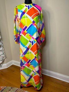 Vtg 1970s Molia for McInerny Hawaiian Maxi Dress