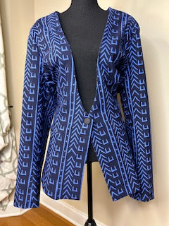 D'IYANU Farjana Women's African Print Stretch Woven Blazer (Blue Navy Mudcloth)