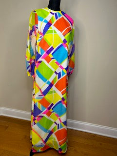 Vtg 1970s Molia for McInerny Hawaiian Maxi Dress