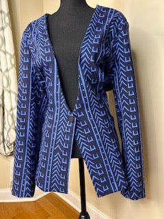 D'IYANU Farjana Women's African Print Stretch Woven Blazer (Blue Navy Mudcloth)
