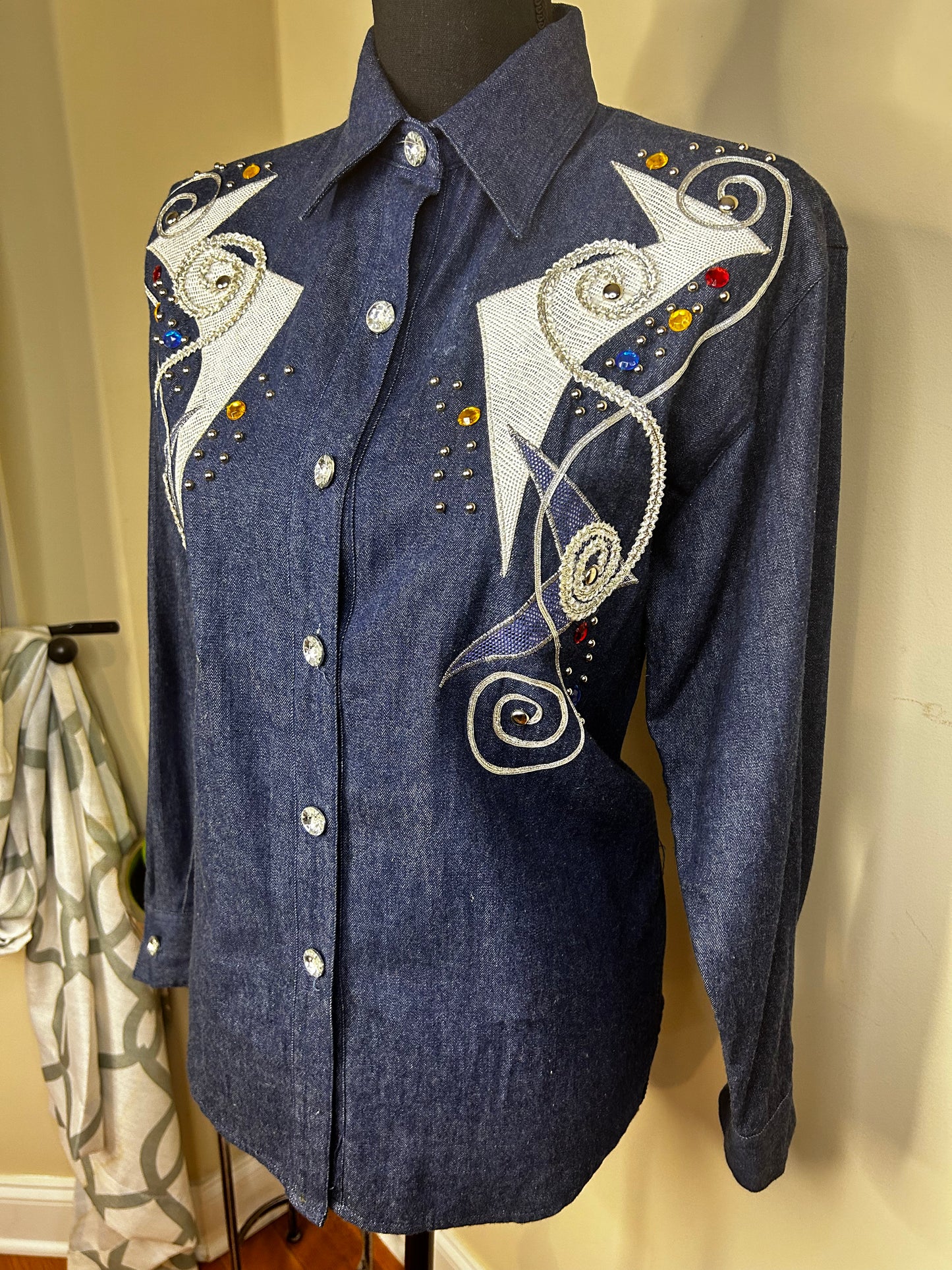 Colorful Bejeweled Denim Shirt