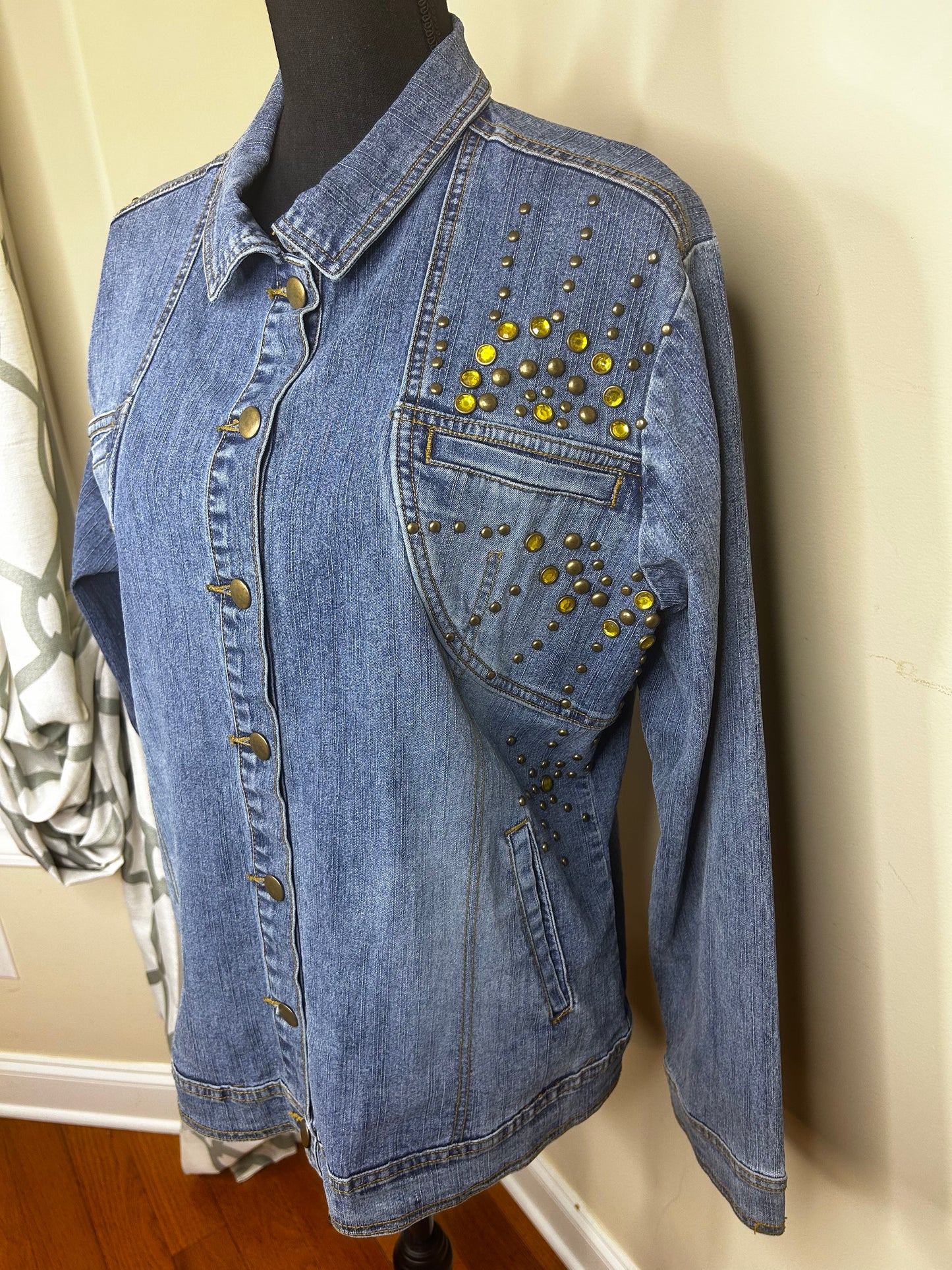 Ashley Stewart Denim Jacket with Gold Studs and Jewels