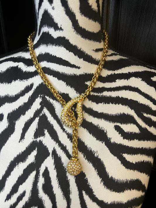 Vintage Stamped Traci Lynn Crystal Encrusted Heavy Rope Chain Lariat Style Necklace