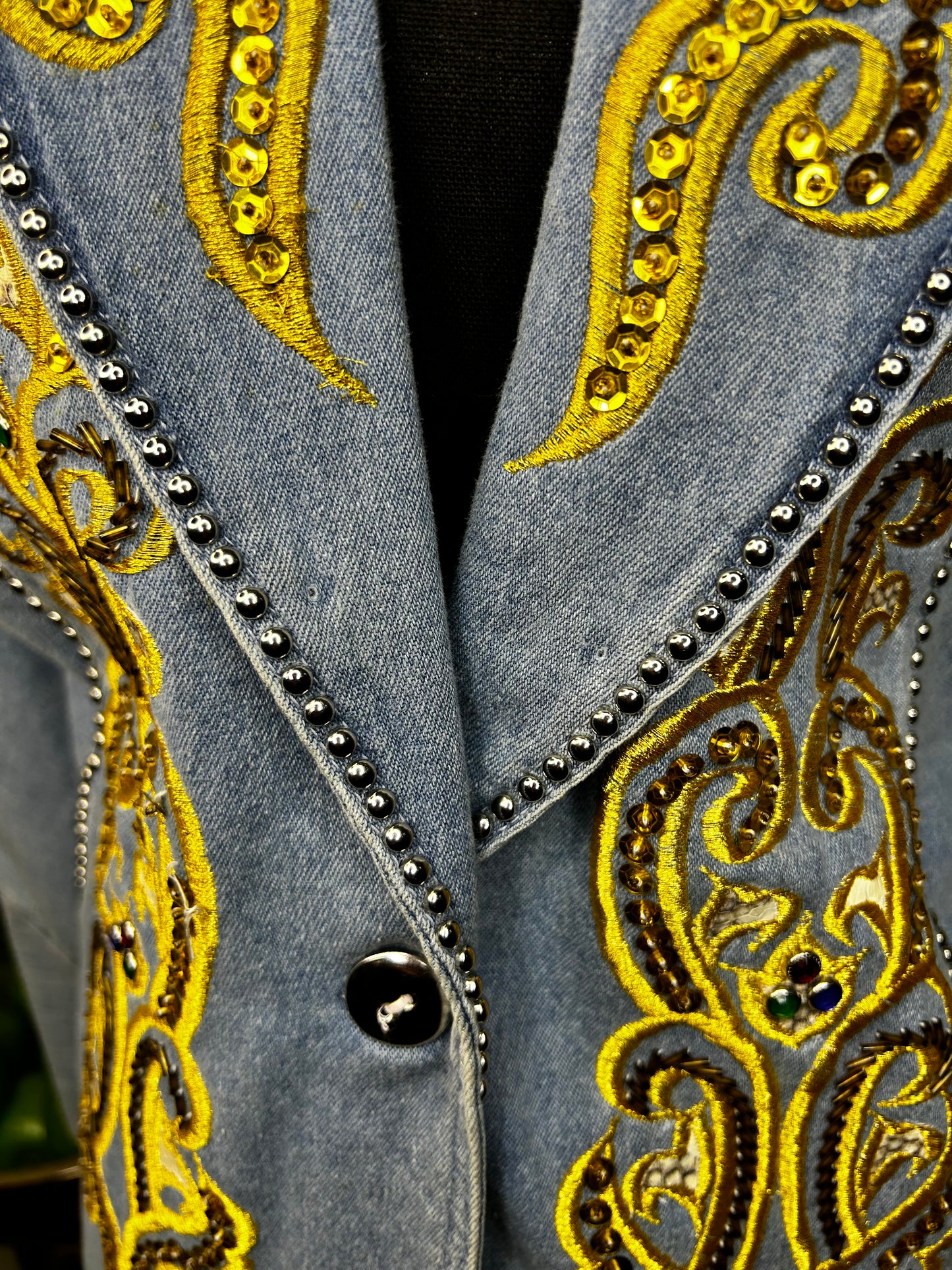 Vintage Denim Bejeweled and Embroidered Blazer