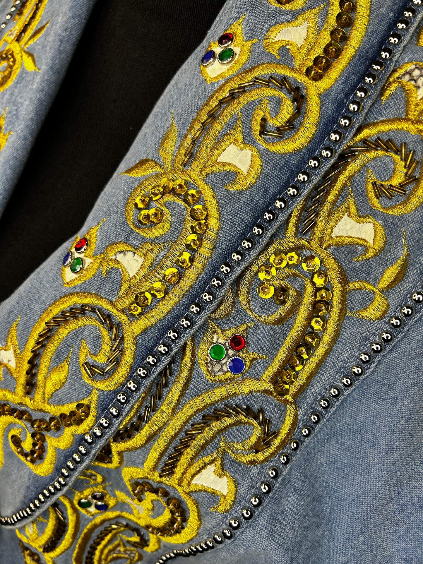 Vintage Denim Bejeweled and Embroidered Blazer
