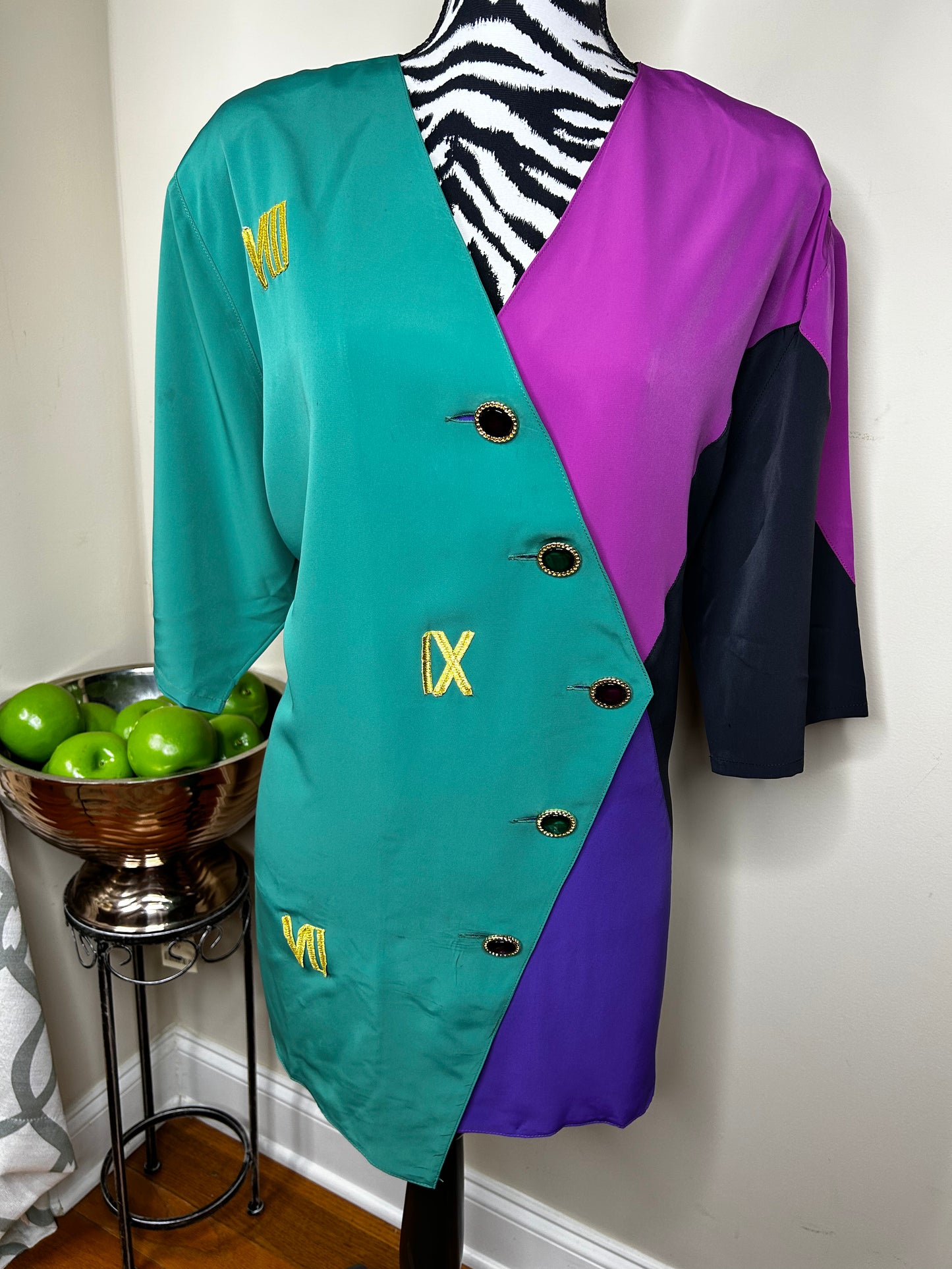 VTG Ronnetta 90s Bejeweled Colorblock Shirt with Roman Numerals