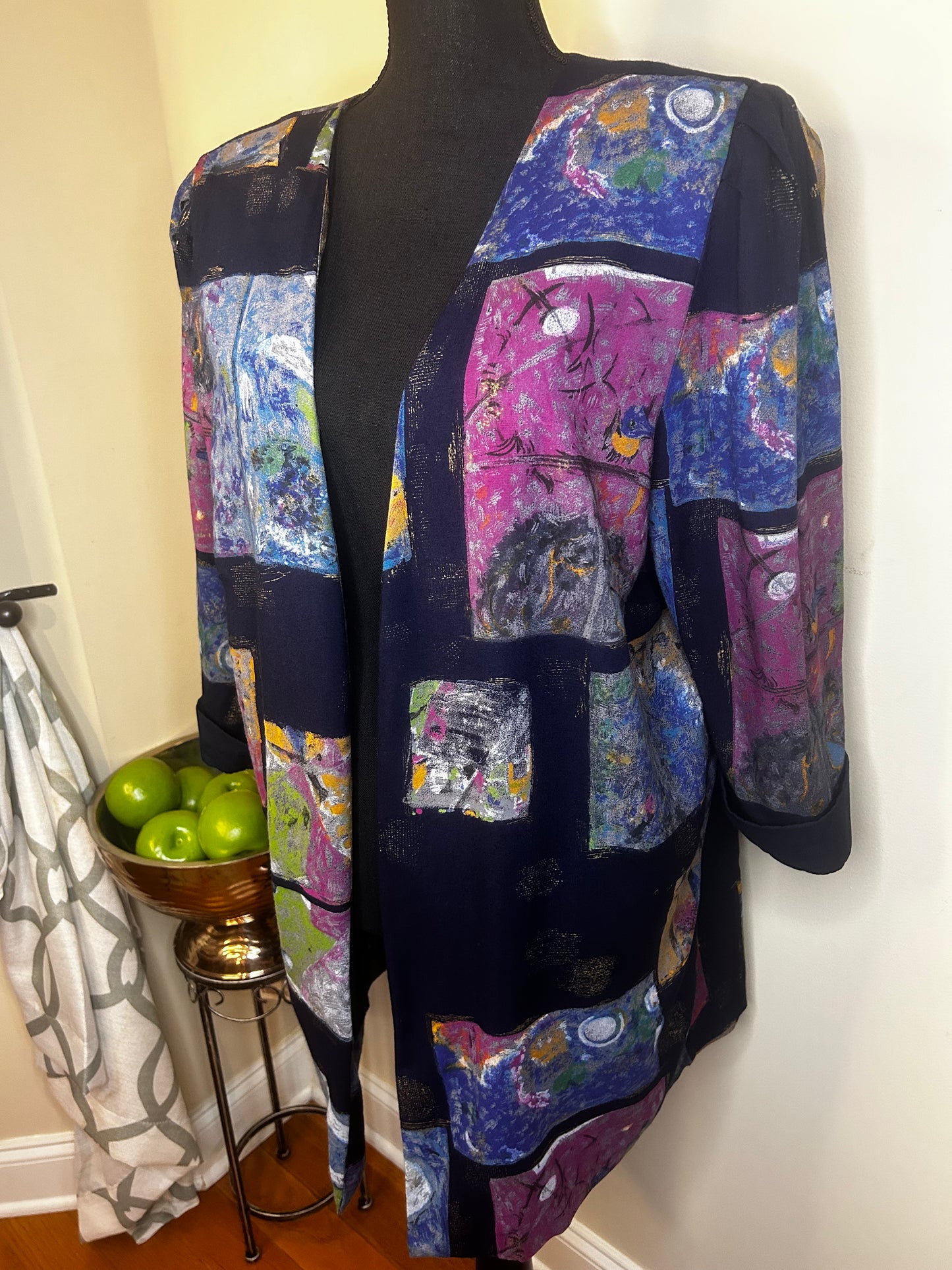 Vtg Periwinkle Open Duster with Belt