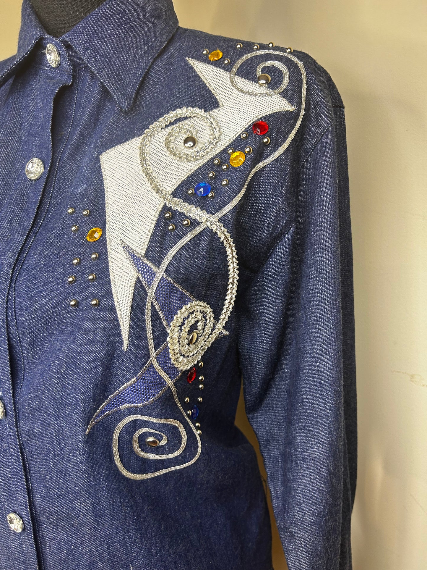 Colorful Bejeweled Denim Shirt