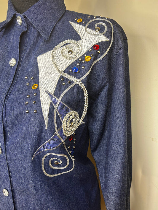 Colorful Bejeweled Denim Shirt