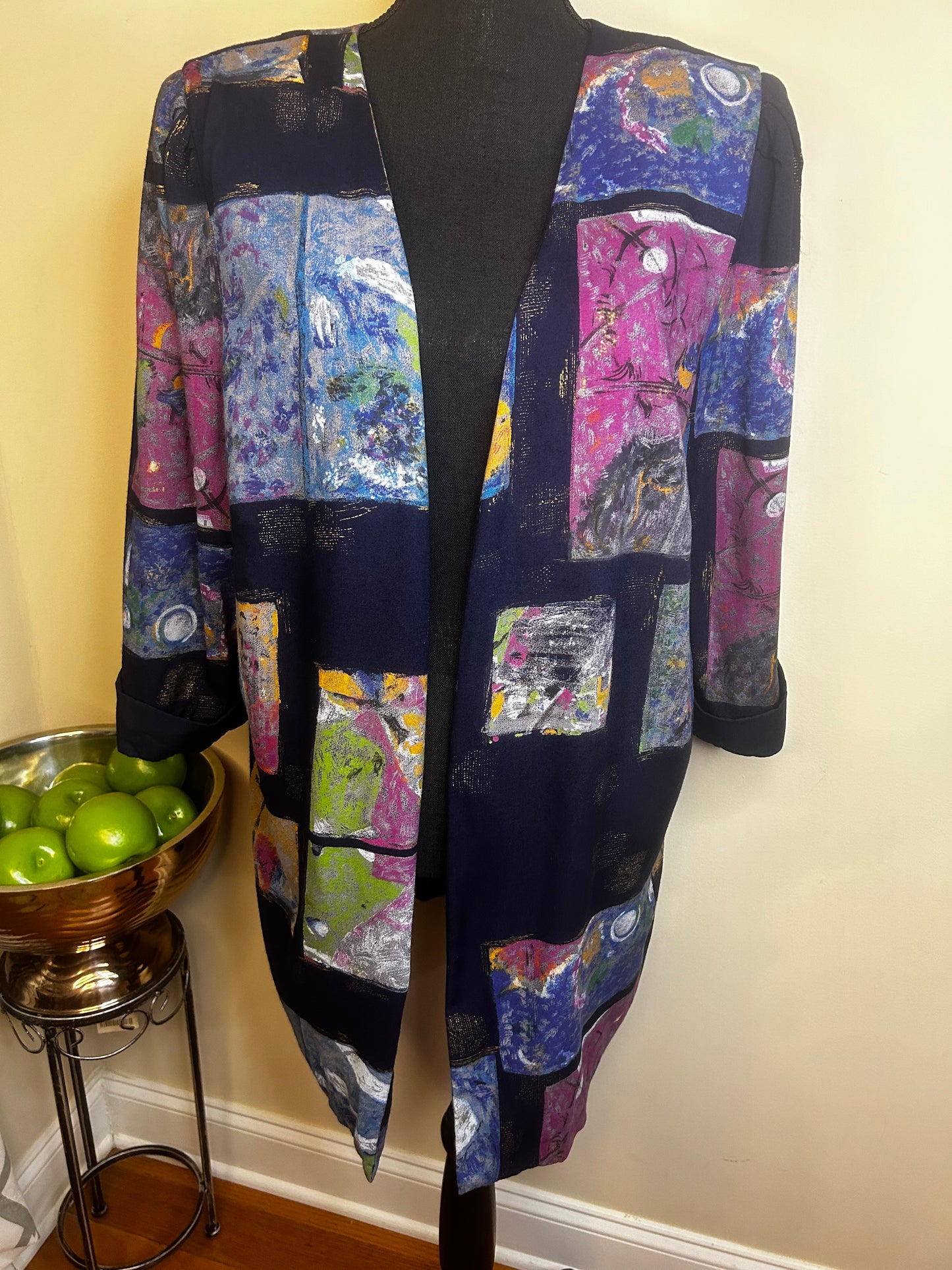 Vtg Periwinkle Open Duster with Belt