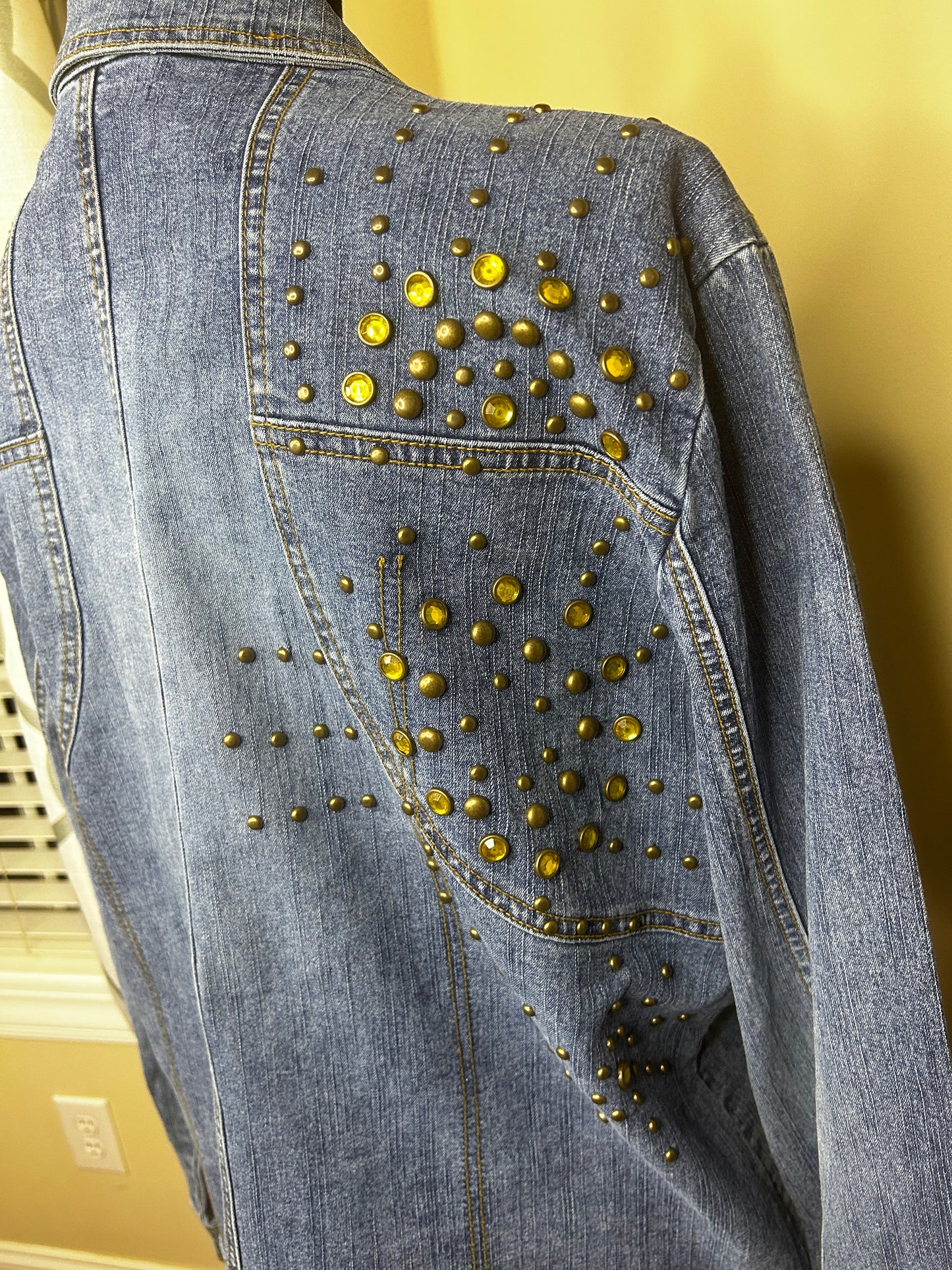 Ashley Stewart Denim Jacket with Gold Studs and Jewels
