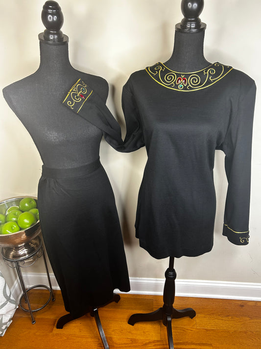 Vtg Andrea Gayle Collections Bejeweled and Embroidered Skirt Set