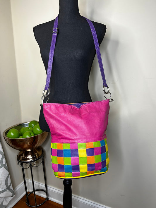 Vintage Genuine Leather Colorblock Purse