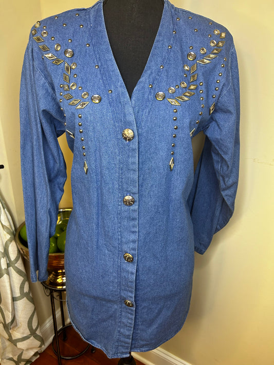 Clear Bejeweled Denim Shirt