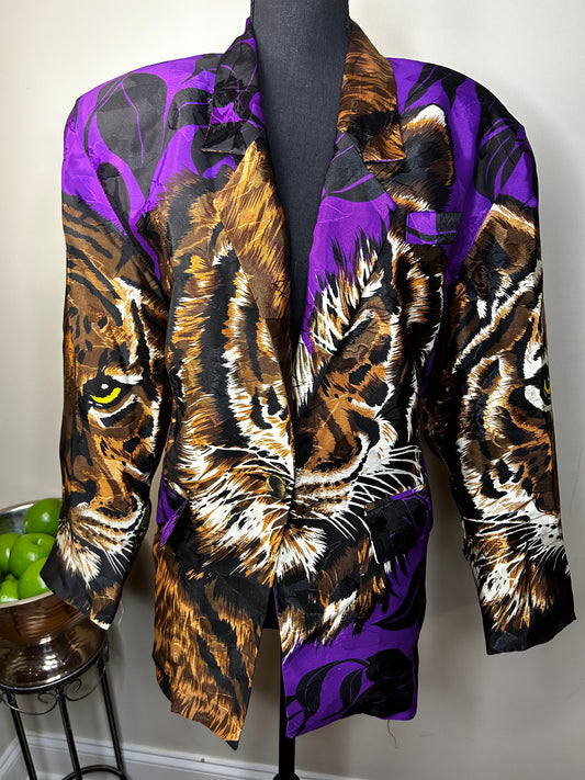 Vintage 80s-90s Purple and Black Tiger Blazer