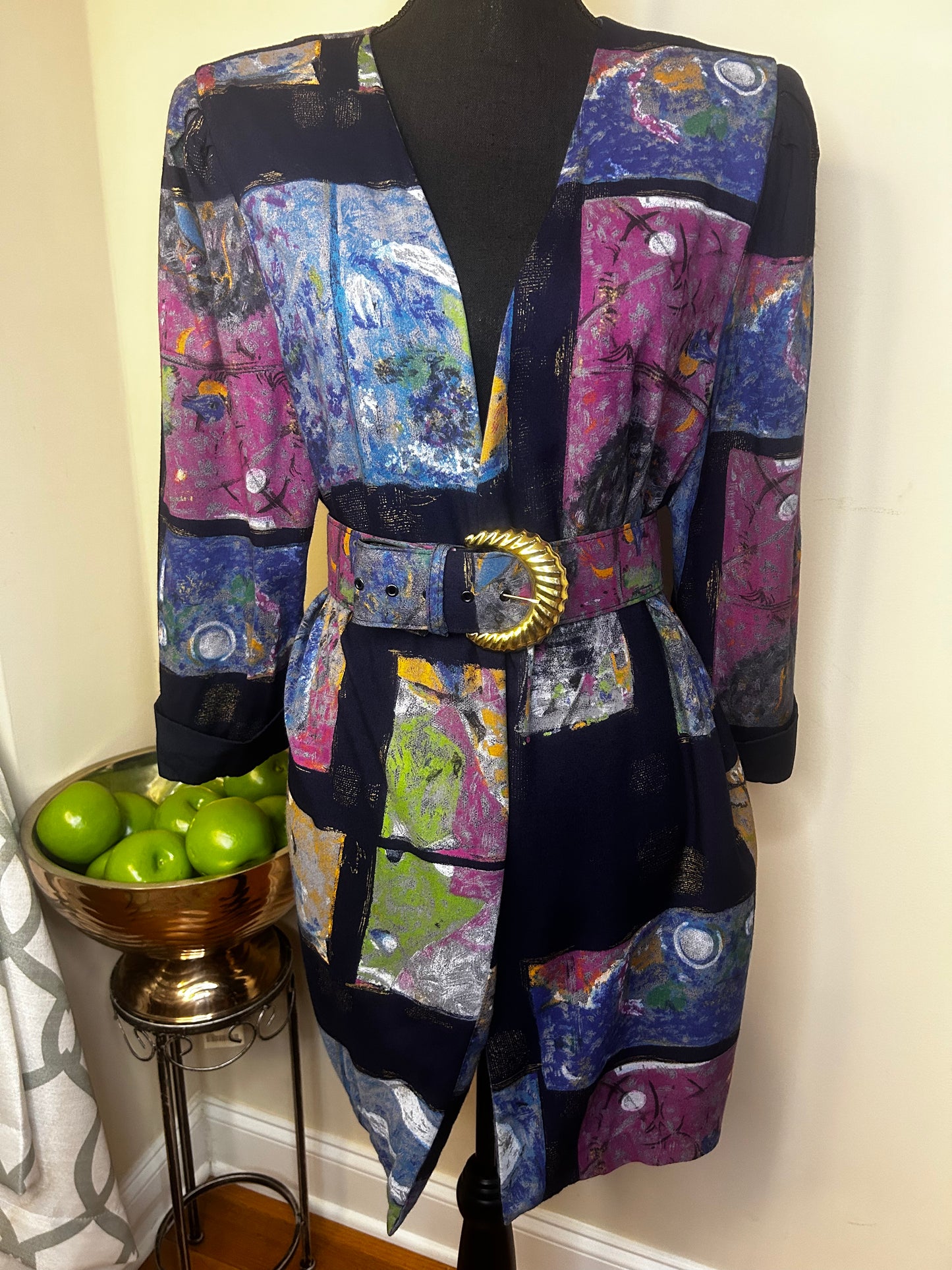 Vtg Periwinkle Open Duster with Belt