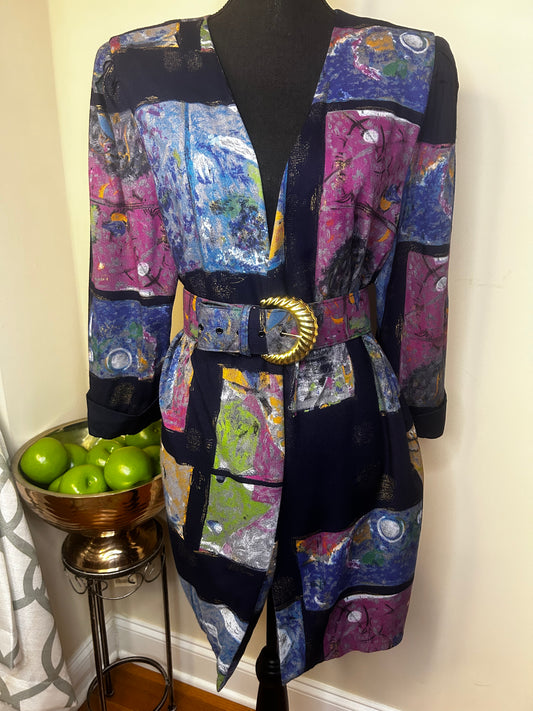 Vtg Periwinkle Open Duster with Belt
