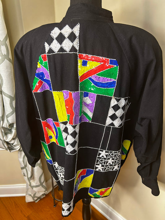 Modi Denim Jacket with Multi Color Sequin