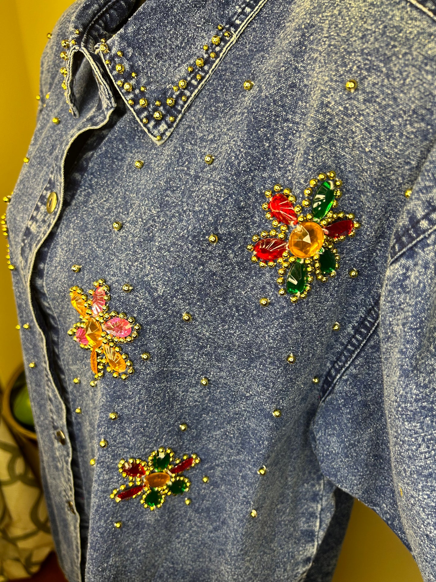 Vintage Denim Bejeweled Gold Studded Shirt