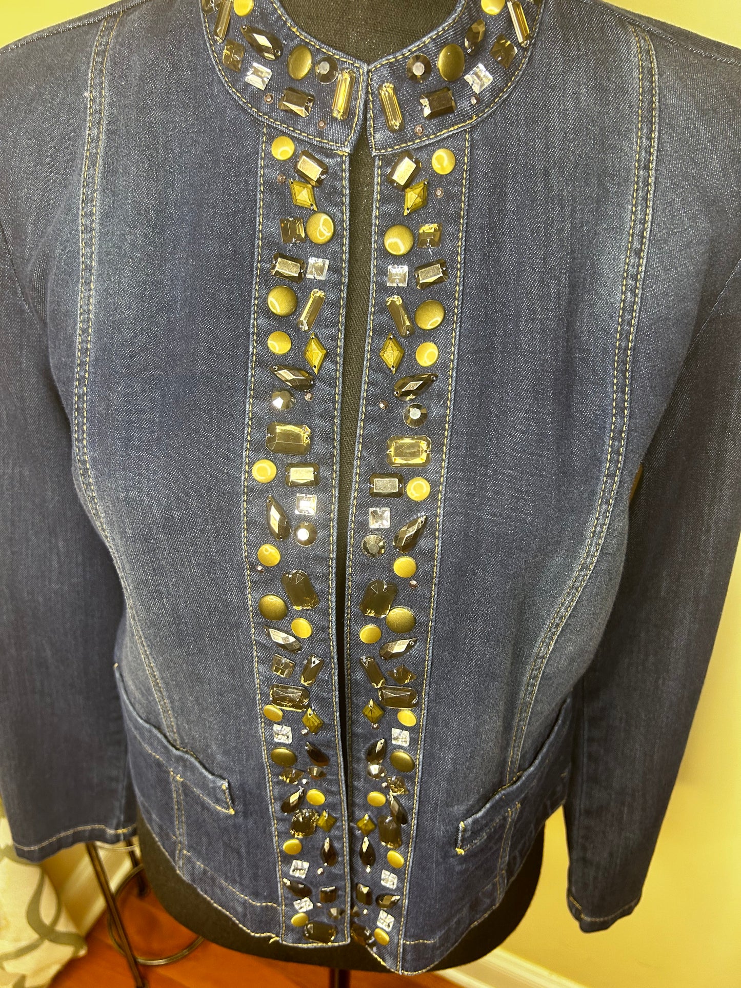 Chico's Denim Jacket with Gold Studs and Jewels