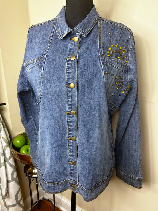Ashley Stewart Denim Jacket with Gold Studs and Jewels