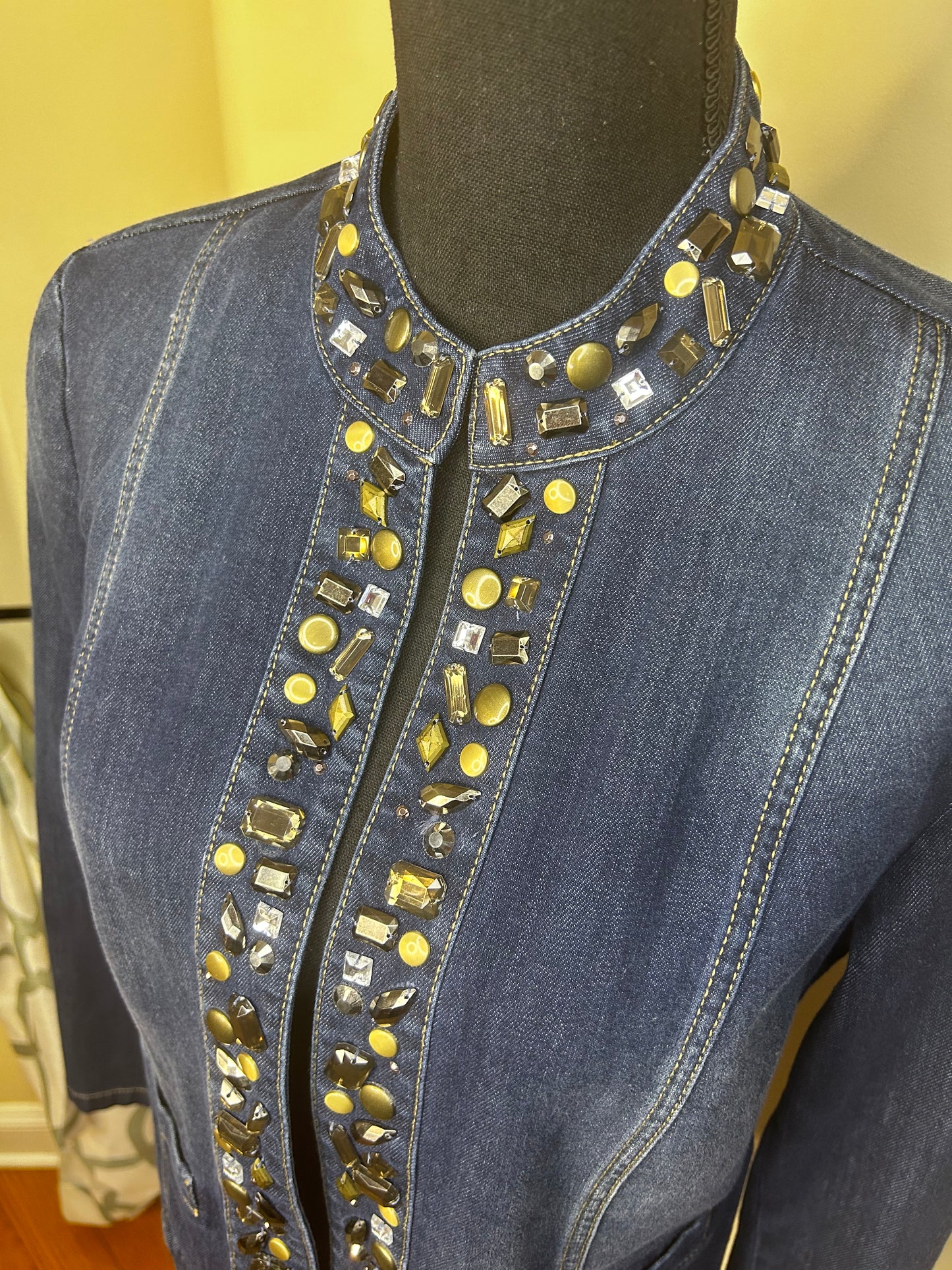 Chico's Denim Jacket with Gold Studs and Jewels