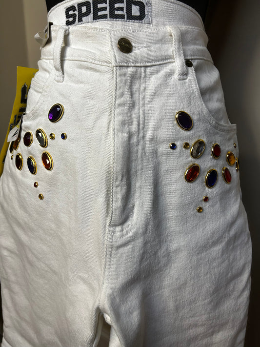 Colorful Bejeweled Denim Shorts NWT