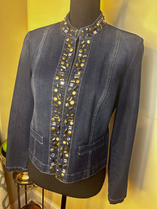 Chico's Denim Jacket with Gold Studs and Jewels