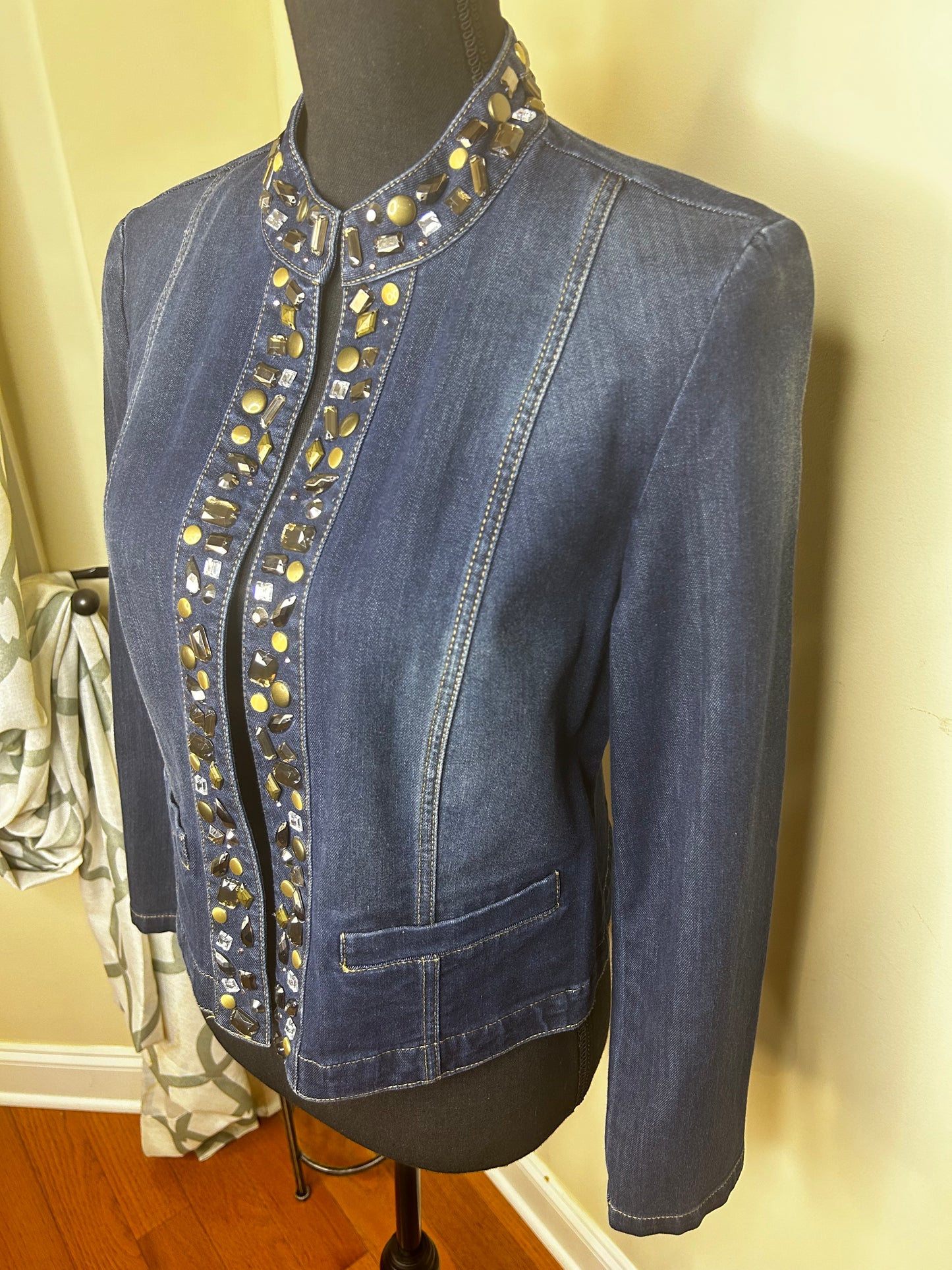 Chico's Denim Jacket with Gold Studs and Jewels