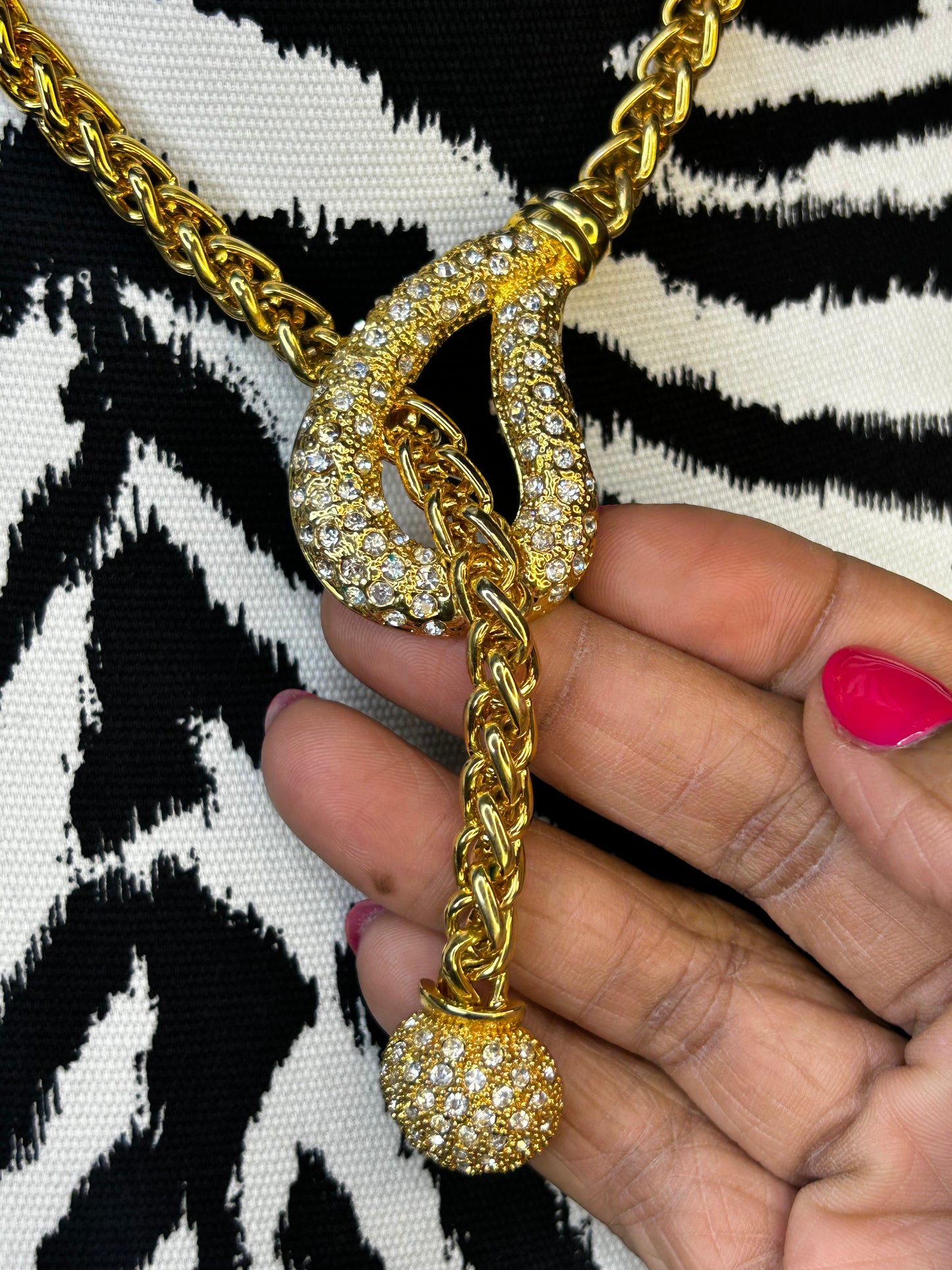 Vintage Stamped Traci Lynn Crystal Encrusted Heavy Rope Chain Lariat Style Necklace
