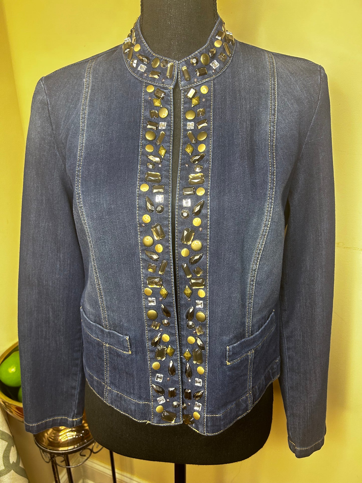 Chico's Denim Jacket with Gold Studs and Jewels