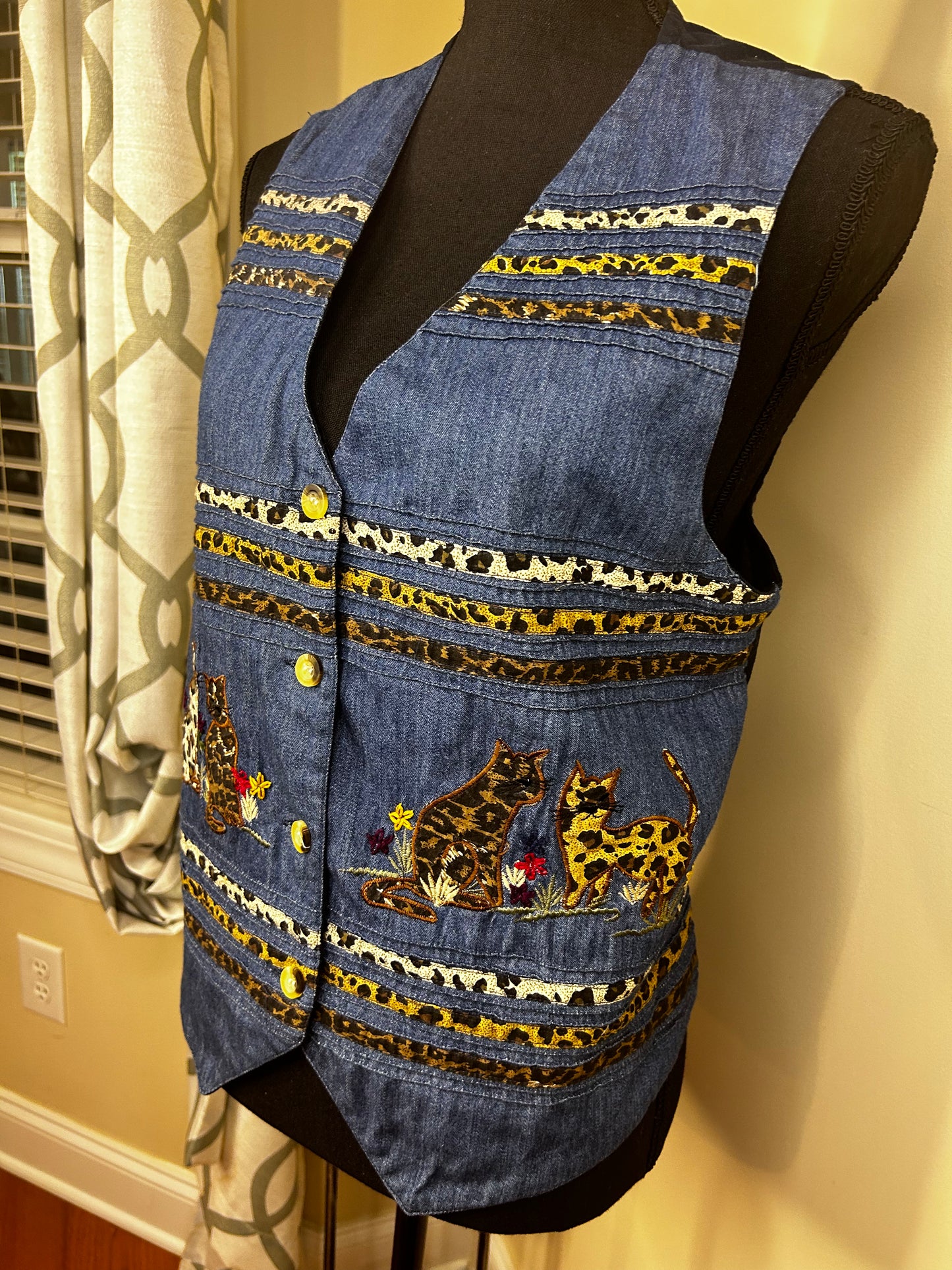 Denim Vest with Cat Design