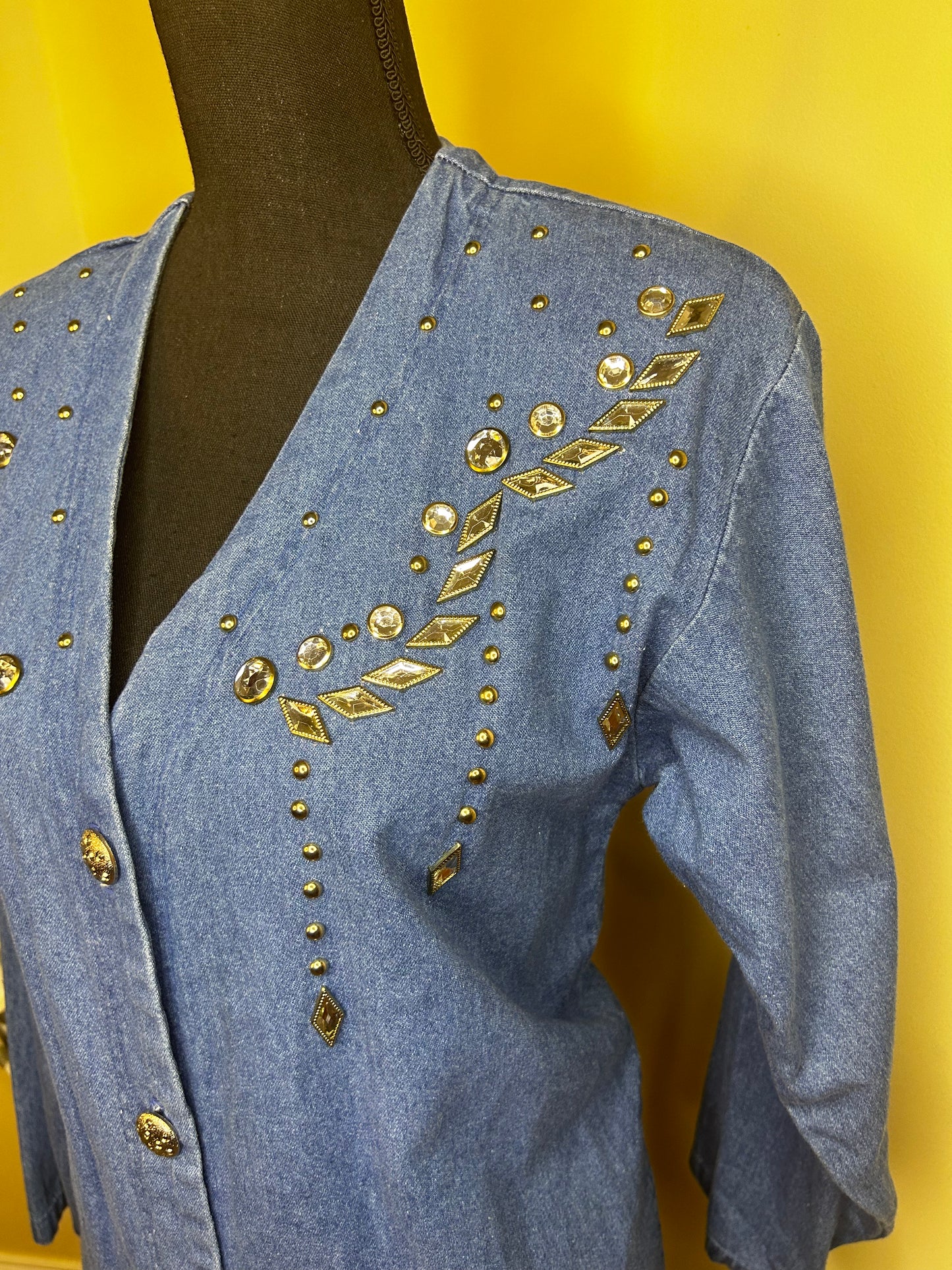 Clear Bejeweled Denim Shirt